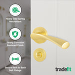 Nola Satin Brass Lever on Rose Door Handle Pack - 64mm Bathroom Lock - tradefit - 4