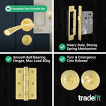 Nola Satin Brass Lever on Rose Door Handle Pack - 80mm Bathroom Lock - tradefit - 8