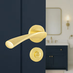 Nola Satin Brass Lever on Rose Door Handle Kit - Standard Duty FD30/60 - 80mm Bathroom Lock - tradefit - 7