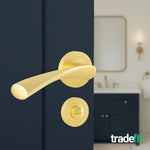 Nola Satin Brass Lever on Rose Door Handle Pack - 80mm Bathroom Lock - tradefit - 6