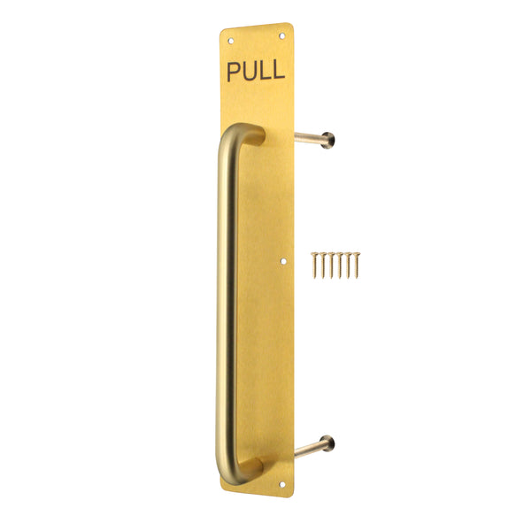 Architectural Pull Handle On Plate - Engraved Pull - 475 x 75mm - PVD Satin Brass - tradefit - Featured Image