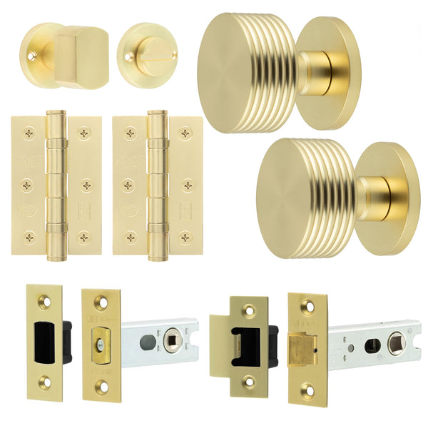Tangier Satin Brass Mortice Door Knob Kit - 76mm Bathroom Deadbolt - tradefit - Featured Image