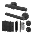 Aurora Matt Black Lever on Rose Door Handle Kit - 64mm Bathroom Lock