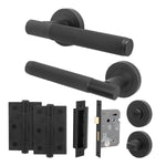 Aurora Matt Black Lever on Rose Door Handle Kit - 64mm Bathroom Lock - 1