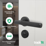 Aurora Matt Black Lever on Rose Door Handle Kit - 64mm Bathroom Lock - tradefit - 2