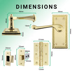 Georgian Rope Edge Scroll Polished Brass Door Handle Pack - 64mm Latch - tradefit - 3