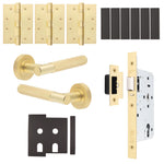 Dumont Satin Brass Lever on Rose Door Handle Kit - Heavy Duty FD30/60 - DIN Latch - tradefit - 1