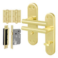 Olbia Satin Brass Lever on Backplate Door Handle Pack – 64mm Bathroom Lock