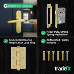 Olbia Satin Brass Lever on Backplate Door Handle Pack – 80mm Bathroom Lock - tradefit - 5