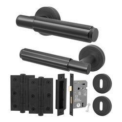 Flores Matt Black Lever on Rose Door Handle Kit - Sashlock - tradefit