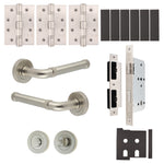Santana Satin Nickel Lever on Rose Door Handle Kit - Heavy Duty FD30/60 - DIN Bathroom Lock - tradefit - 1