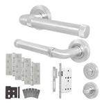 Santana Satin Nickel Lever on Rose Door Handle Kit - Heavy Duty FD30/60 - DIN Bathroom Lock - tradefit - 1