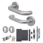 Emergency Escape Lock Kit Door HMO Square DIN Lock - Cylinder & Turn - Satin Stainless Steel - 60mm Backset/ 90mm Case - tradefit - 1