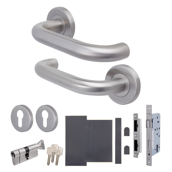 Emergency Escape Lock Kit Door HMO Square DIN Lock - Cylinder & Turn - Satin Stainless Steel - 60mm Backset/ 90mm Case - tradefit - Featured Image