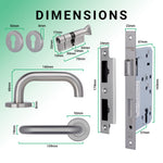 Emergency Escape Lock Kit Door HMO Square DIN Lock - Cylinder & Turn - Satin Stainless Steel - 60mm Backset/ 90mm Case - tradefit - 4