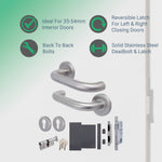 Emergency Escape Lock Kit Door HMO Square DIN Lock - Cylinder & Turn - Satin Stainless Steel - 60mm Backset/ 90mm Case - tradefit - 2