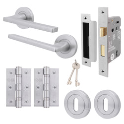 Euroda Satin Chrome Lever on Rose Door Handle Pack - 3 Lever Lock - tradefit