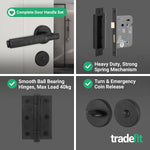 Dinis Matt Black Lever on Rose Door Handle Pack - 64mm Bathroom Lock - tradefit - 5