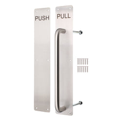 Architectural Pull Handle On Plate & Push Plate Kit - 475 x 75mm - Satin Stainless Steel - tradefit