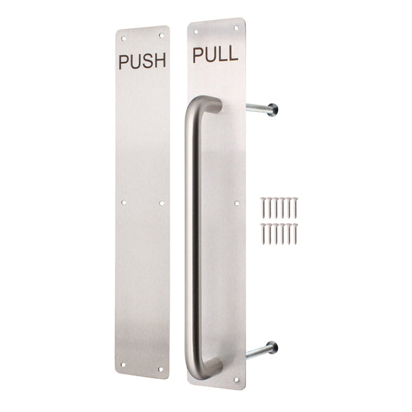Architectural Pull Handle On Plate & Push Plate Kit - 475 x 75mm - Satin Stainless Steel - tradefit - Featured Image