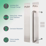 Architectural Pull Handle On Plate & Push Plate Kit - 475 x 75mm - Satin Stainless Steel - tradefit - 2