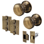 Victorian Ringed Antique Brass Mortice Door Knob Kit - 76mm Latch - tradefit - 1