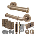 Claro Antique Brass Lever on Rose Door Handle Kit - Medium Duty FD30/60 - 80mm Euro Sashlock and Double Cylinder - Keyed to Differ