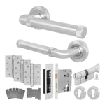 Santana Satin Nickel Lever on Rose Door Handle Kit - Medium Duty FD30/60 - 80mm Euro Sashlock and Thumbturn Cylinder - Master Keyed - tradefit - 2