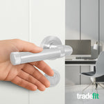 Santana Satin Nickel Lever on Rose Door Handle Kit - Medium Duty FD30/60 - 80mm Euro Sashlock and Thumbturn Cylinder - Keyed to Differ - tradefit - 6