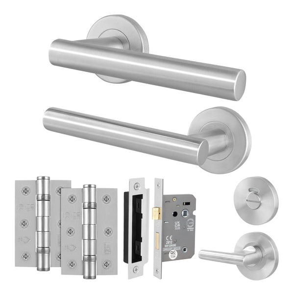 Vigo Lever on Rose Stainless Steel Door Handle Kit - Medium Duty - 64mm Bathroom Lock - Featured Image