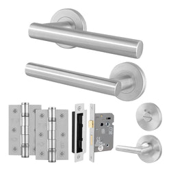 Vigo Lever on Rose Stainless Steel Door Handle Kit - Medium Duty - 80mm Bathroom Lock - tradefit