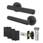 Moreno Matt Black Lever on Rose Door Handle Kit - Medium Duty FD30/60 - 76mm Latch - tradefit - 1