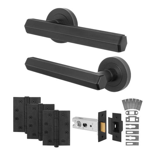Moreno Matt Black Lever on Rose Door Handle Kit - Medium Duty FD30/60 - 76mm Latch - tradefit - Featured Image