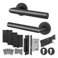 Mitre Matt Black Lever on Rose Door Handle Kit - Medium Duty FD30/60 - 80mm Euro Sashlock and Double Cylinder - Master Keyed