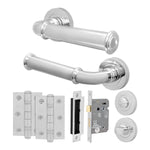 Claro Polished Chrome Lever on Rose Door Handle Kit - 64mm Bathroom Lock - tradefit - 1