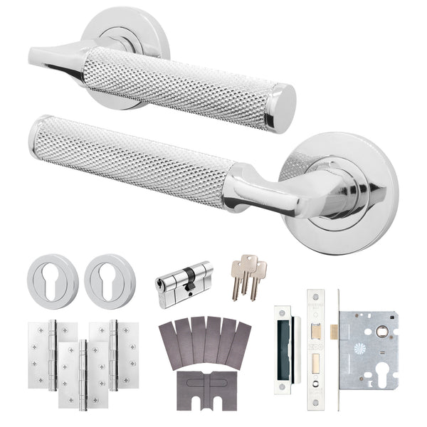 Mode - Grip Polished Chrome Lever on Rose Fire Door Handle Pack - Euro Lock & Cylinder - FD30/60 - tradefit - Featured Image