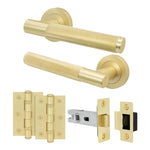 Dumont Satin Brass Lever on Rose Door Handle Kit - 64mm Latch - 1