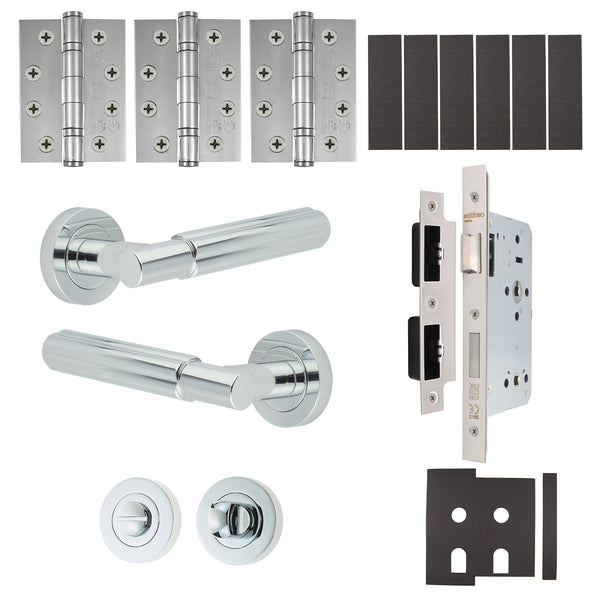 Flores Polished Chrome Lever on Rose Door Handle Kit - Heavy Duty FD30/60 - DIN Bathroom Lock - tradefit - Featured Image