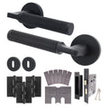 Mode-Grip Black Lever on Rose Fire Door Handle Pack - 3 Lever Lock - FD30/60