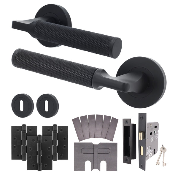 Mode - Grip Black Lever on Rose Fire Door Handle Pack - 3 Lever Lock - FD30/60 - tradefit - Featured Image