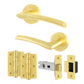 Bosa Satin Brass Lever on Rose Door Handle Pack - 76mm Latch