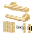 Flores Satin Brass Lever on Rose Door Handle Kit - 64mm Latch