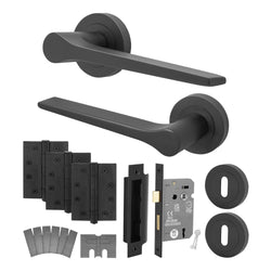 Tapera Matt Black Lever on Rose Door Handle Kit - Medium Duty FD30/60 - 80mm Sashlock - tradefit