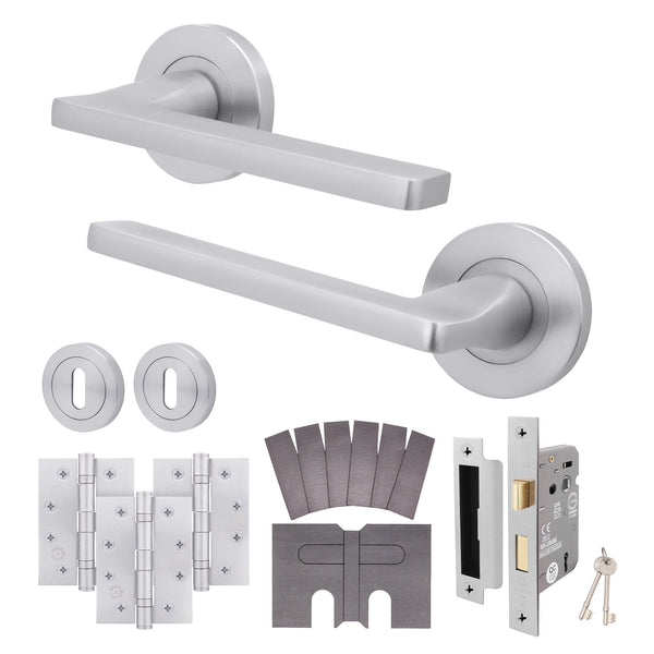 Euroda Satin Chrome Lever on Rose Fire Door Handle Pack - 3 Lever Lock - FD30/60 - tradefit - Featured Image