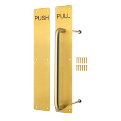 Architectural Pull Handle On Plate & Push Plate Kit - 475 x 75mm - PVD Satin Brass - tradefit