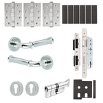 Claro Polished Chrome Lever on Rose Door Handle Kit - Heavy Duty FD30/60 - DIN Euro Sashlock and Thumbturn Cylinder - Keyed Alike - tradefit - 1
