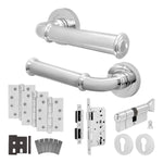 Claro Polished Chrome Lever on Rose Door Handle Kit - Heavy Duty FD30/60 - DIN Euro Sashlock and Thumbturn Cylinder - Keyed Alike - tradefit - 1