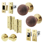Beehive Rosewood/Brass Mortice/Rim Door Knob Kit - 76mm Bathroom Deadbolt - tradefit - 1