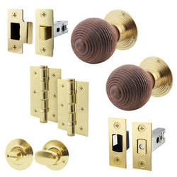 Beehive Rosewood/Brass Mortice/Rim Door Knob Kit - 76mm Bathroom Deadbolt - tradefit