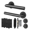 Mitre Lever on Rose Matt Black Door Handle Kit - Medium Duty - 64mm Bathroom Lock